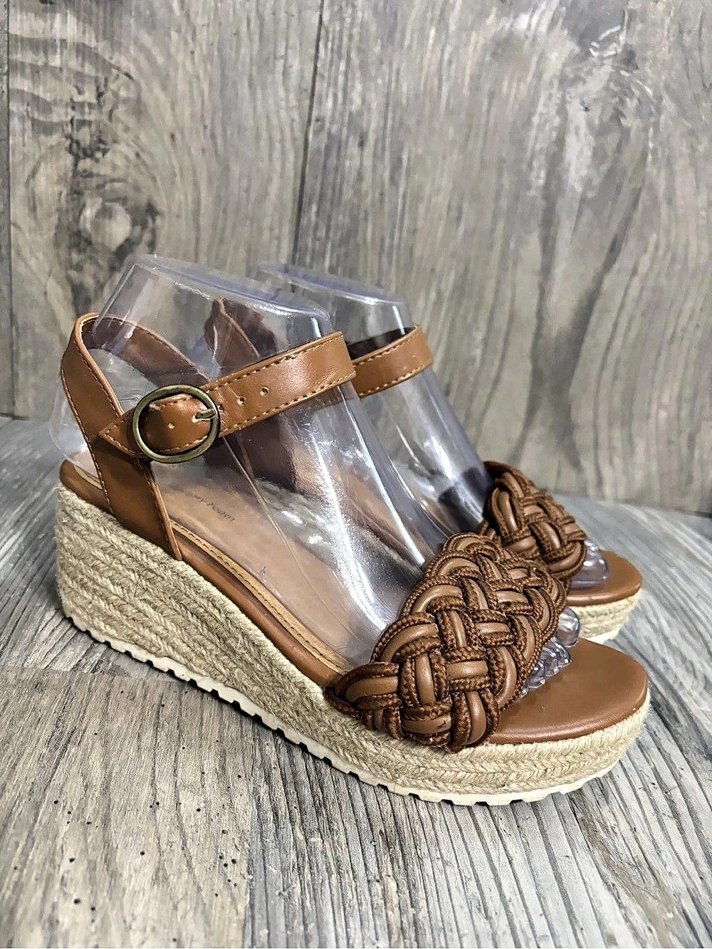 Time and Tru Braided Espadrille Wedge Sandals in Brown